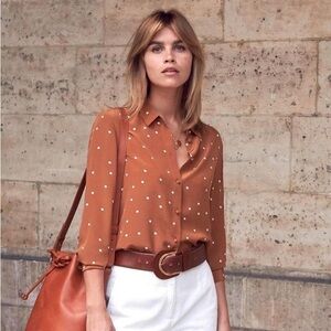 Sezane Brown Polka Dot Pierro shirt